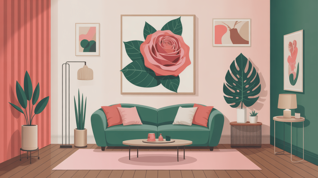 illustration moderne rose et vert harmonie