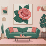 illustration moderne rose et vert harmonie