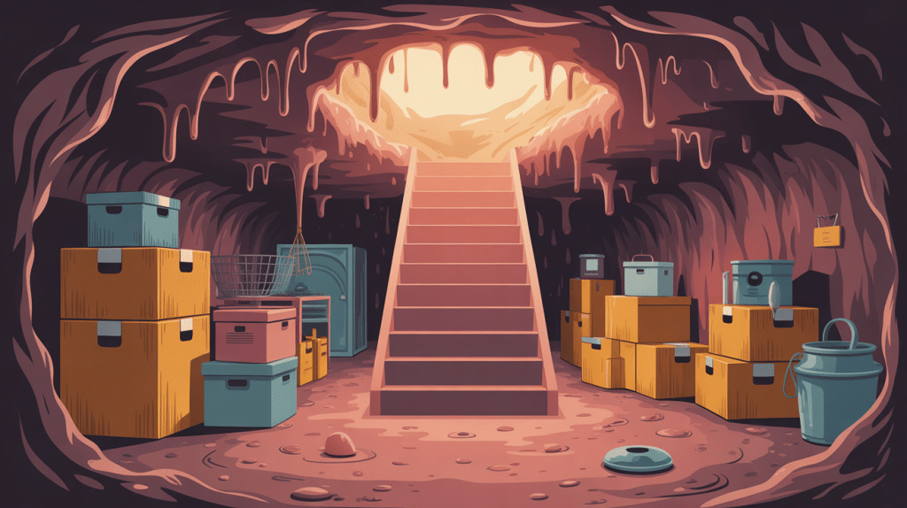 cave humide comment faire : cave sous-sol murs humides objets abîmés