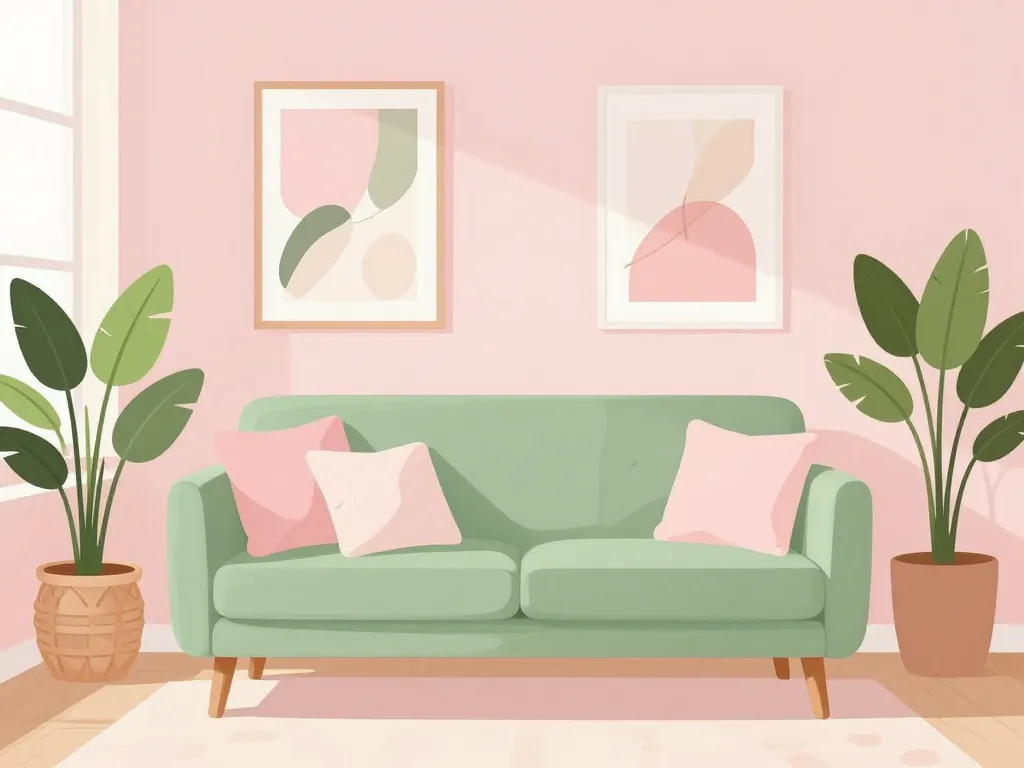 salon élégant rose et vert déco
