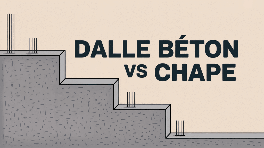 schéma montrant différence entre dalle et chape béton