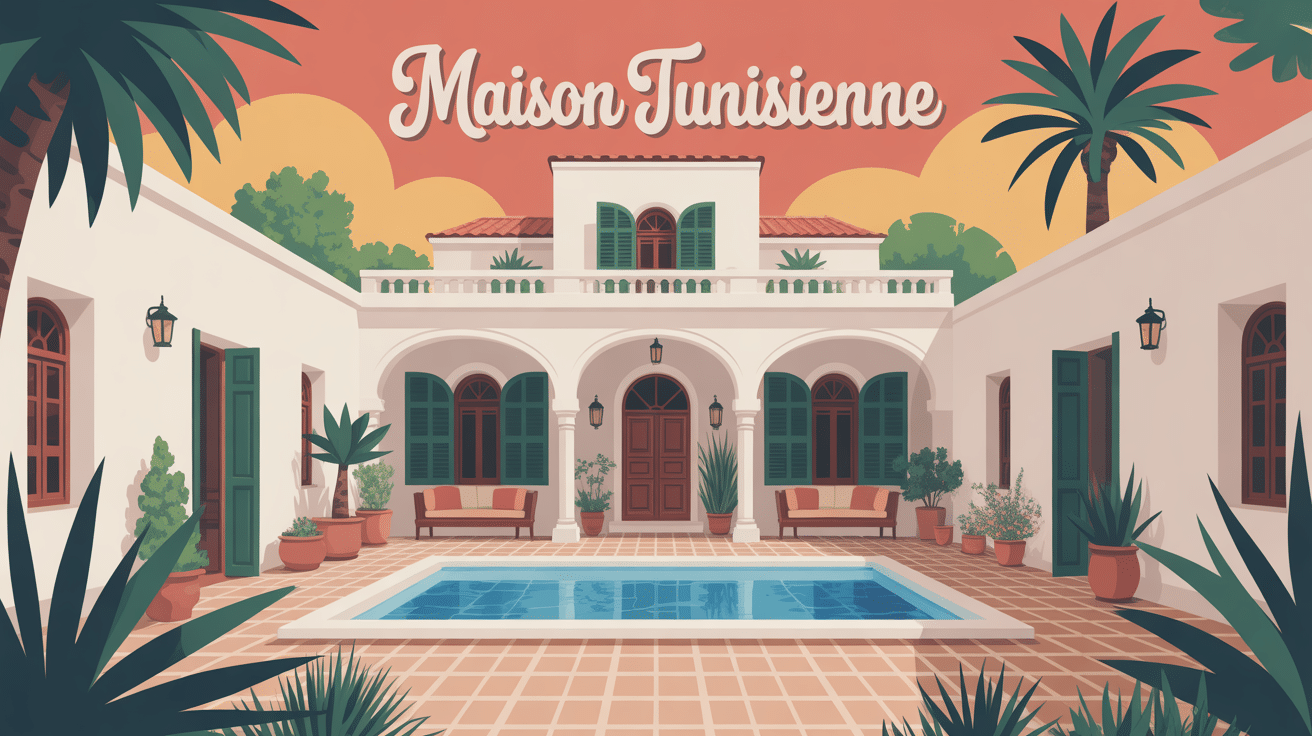 maison tunisienne avec patio central et terrasse traditionelle