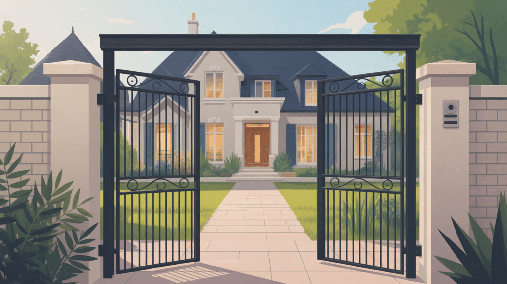 vue neuf portail élégant devant maison moderne