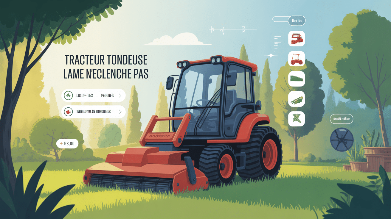 problème enclenchement lame tracteur tondeuse vue d'ensemble mécanique et électrique