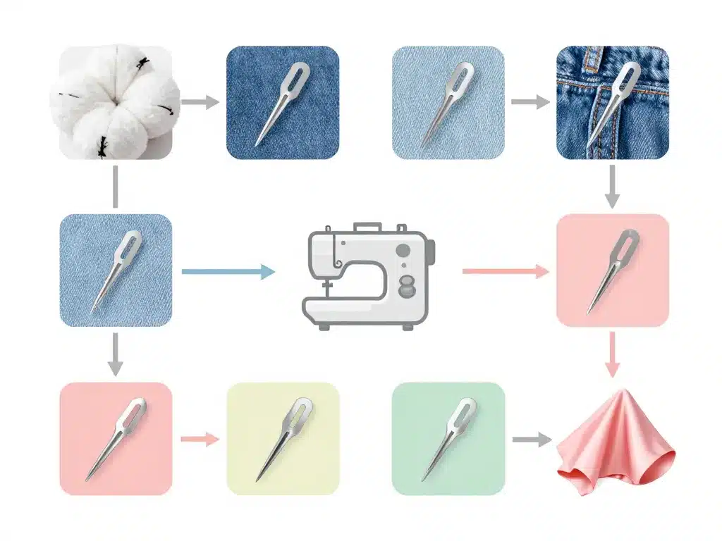 diagramme association aiguilles et tissus machine à coudre