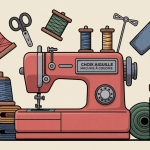 illustration machine à coudre avec différentes aiguilles et tissus