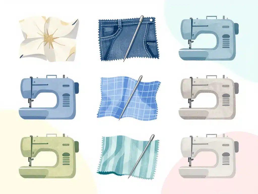 aiguilles machine à coudre et échantillons de tissus