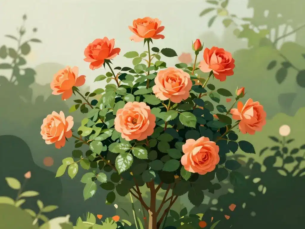 rosa super star fleurs orange saumoné feuillage vert brillant