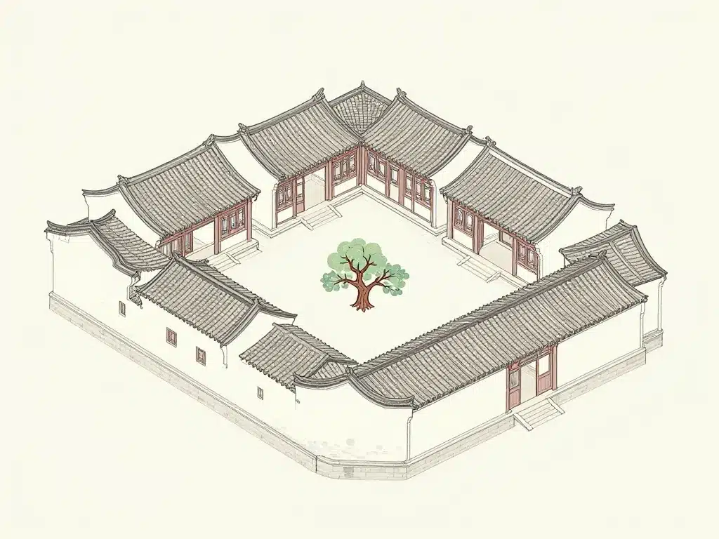 Diagramme siheyuan disposition traditionnelle feng shui