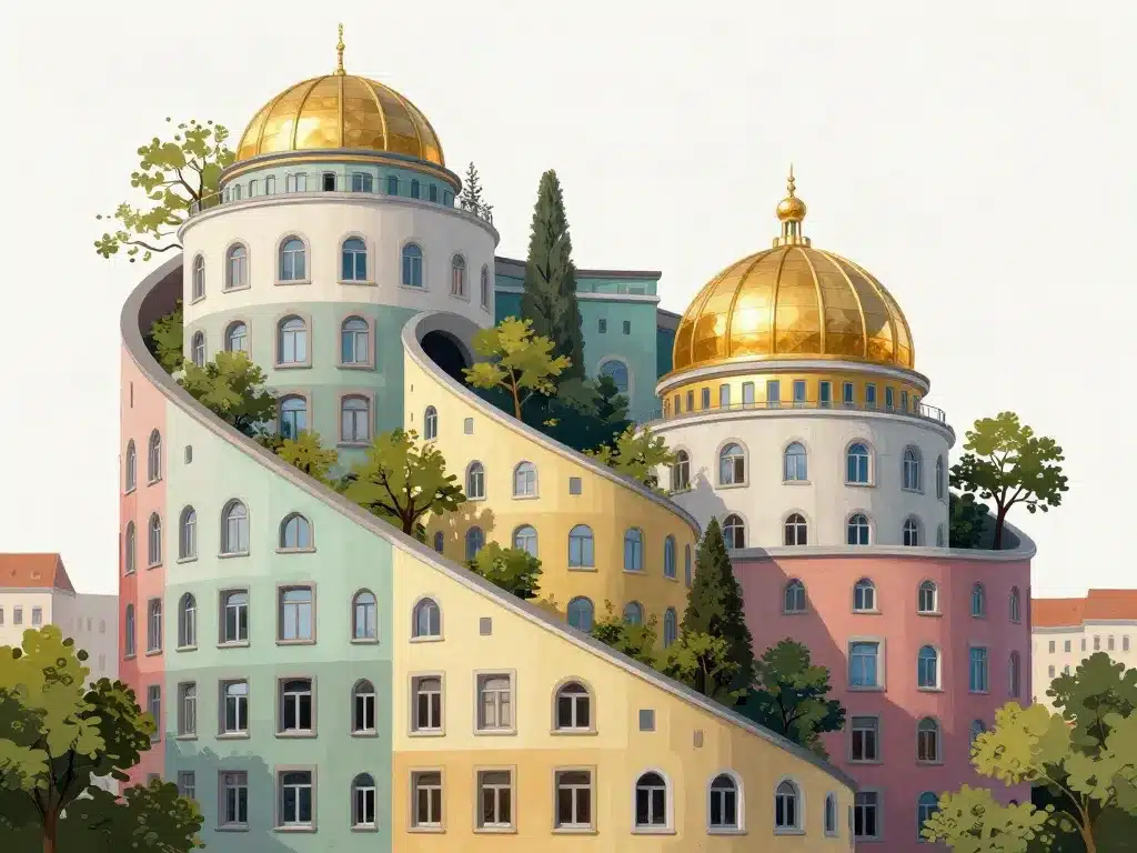 vue éditoriale waldspirale façades courbes et dômes dorés