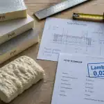 échantillons polyuréthane lambda 0,022 sur table chantier