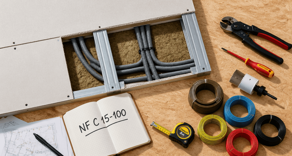 passage câble électrique dans cloison placo norme NF C 15-100