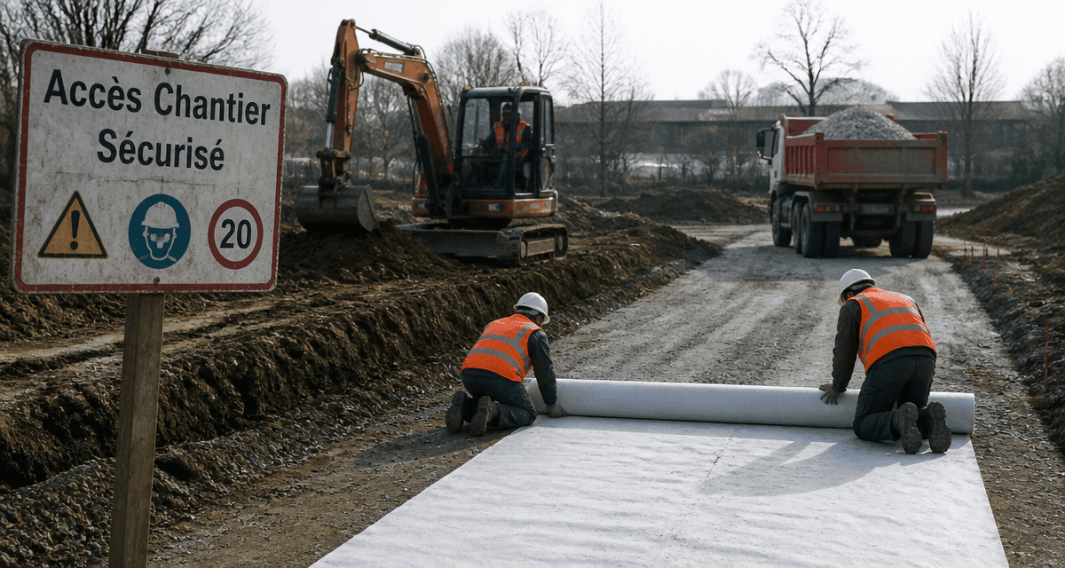 acces chantier sécurisé pelleteuse géotextile