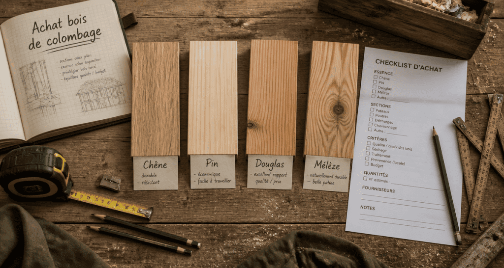 achat bois pour colombage échantillons et checklist