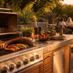 barbecue cuisine extérieure inox et bois