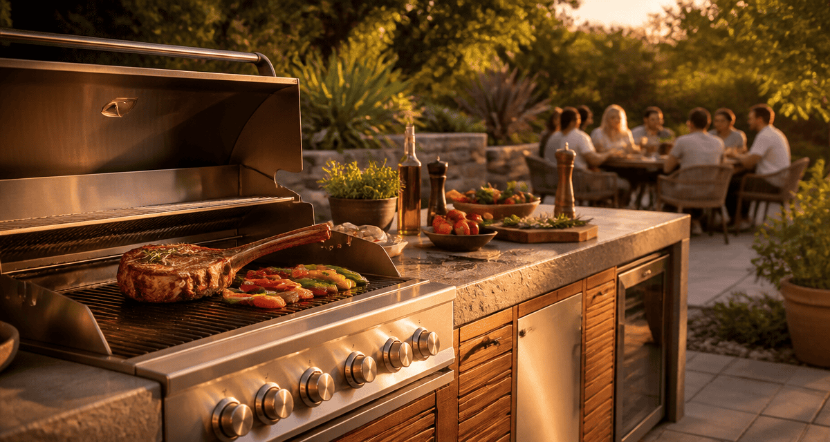 barbecue cuisine extérieure inox et bois