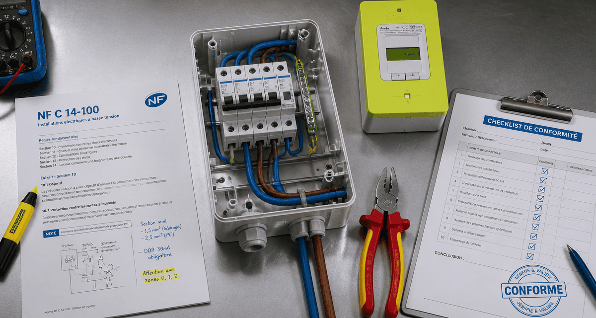 branchement avant compteur Linky, coffret ouvert, câbles, fiche technique