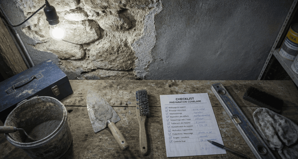 cuvelage mur outils préparation