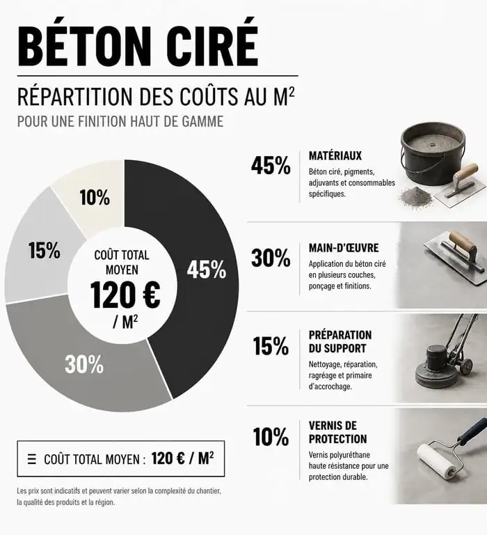 Répartition des coûts du béton ciré au m2 : matériaux, main-d'œuvre et préparation