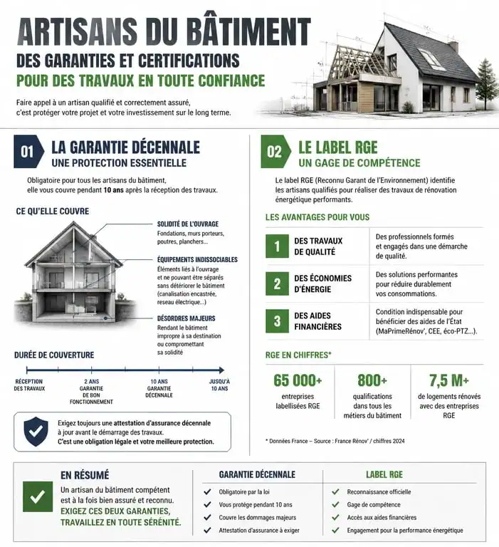 Infographie des garanties et certifications pour les artisans du bâtiment