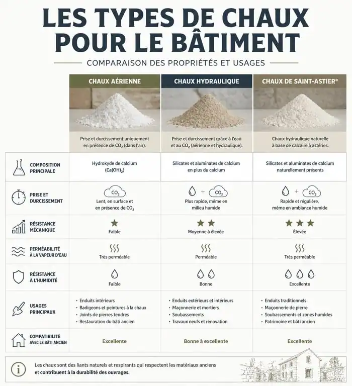 Comparatif des types de chaux pour enduits à la chaux à Paris