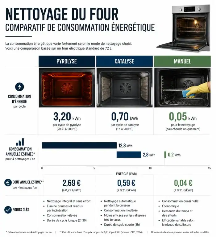 Comparatif de la consommation énergétique des modes de nettoyage de four électrique