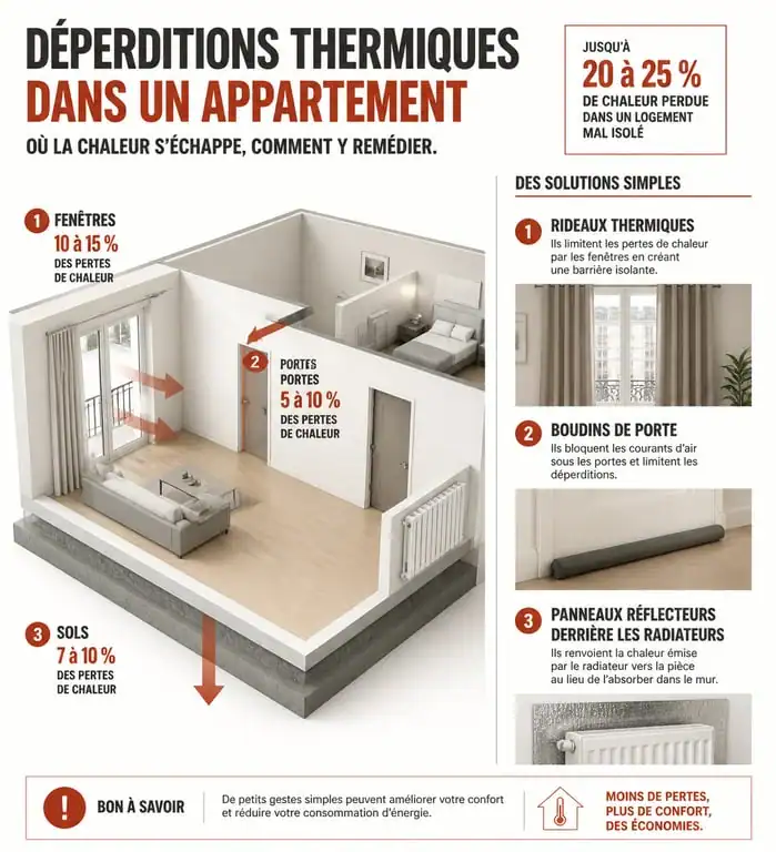 Infographie des solutions pour chauffer un appartement mal isolé