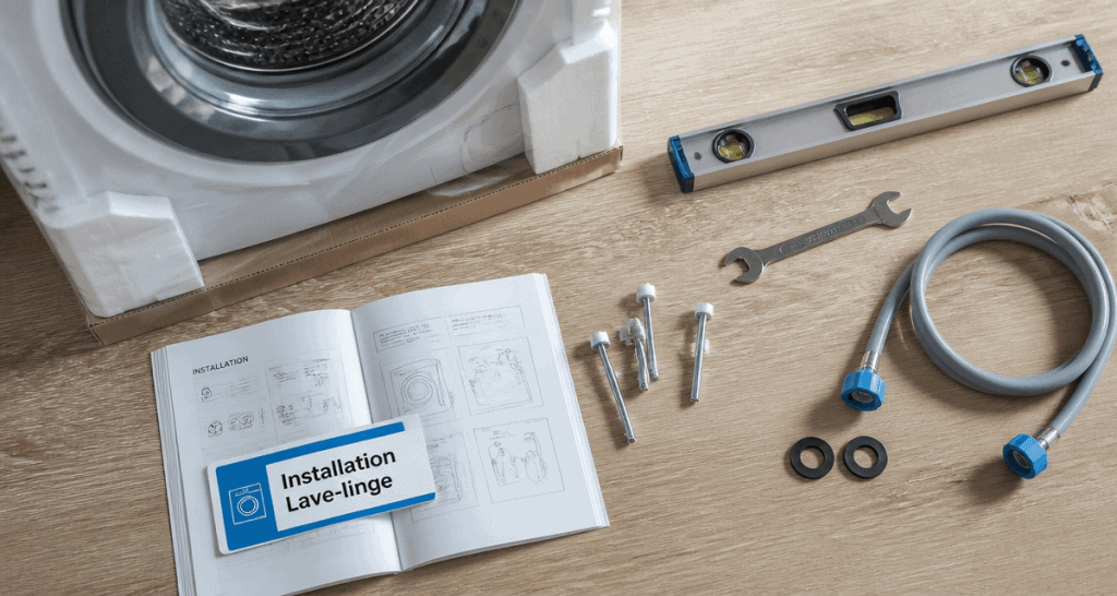 installer machine à laver vue accessoires outils