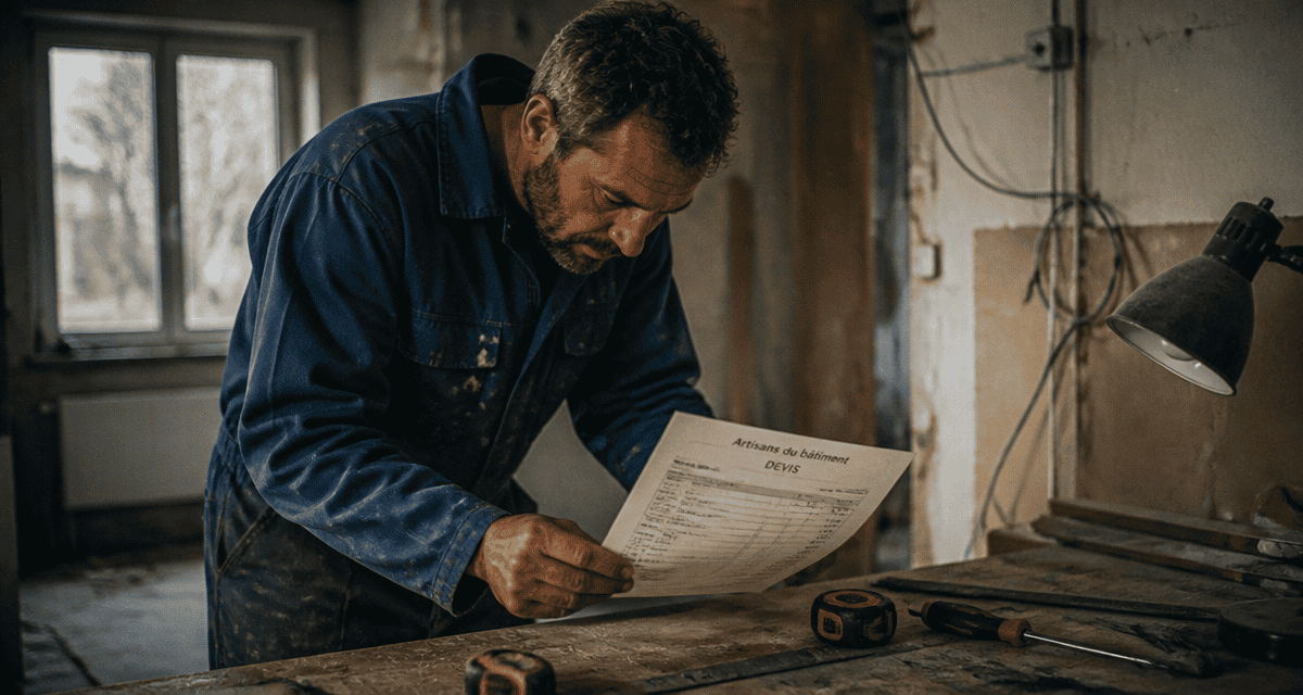 les artisans du batiment vérifient un devis dans un atelier