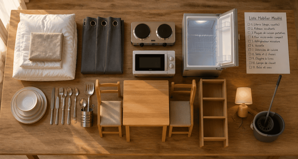 liste mobilier location meublée pdf sur une table