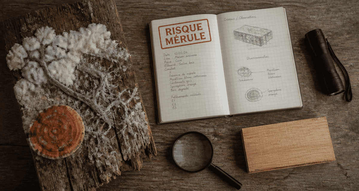 mérule loudéac sur planche de bois expertisée
