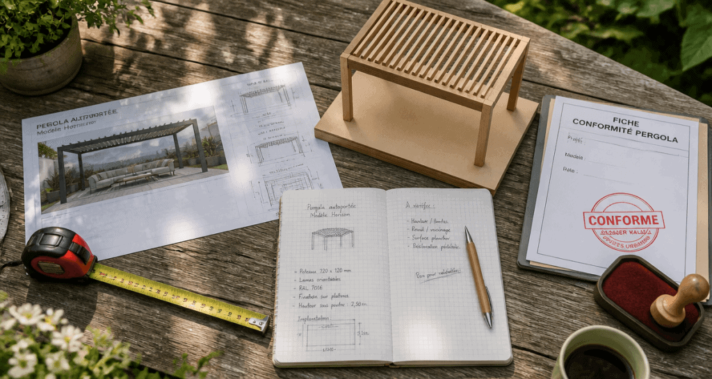 pergola démontable sans autorisation sur table avec plans