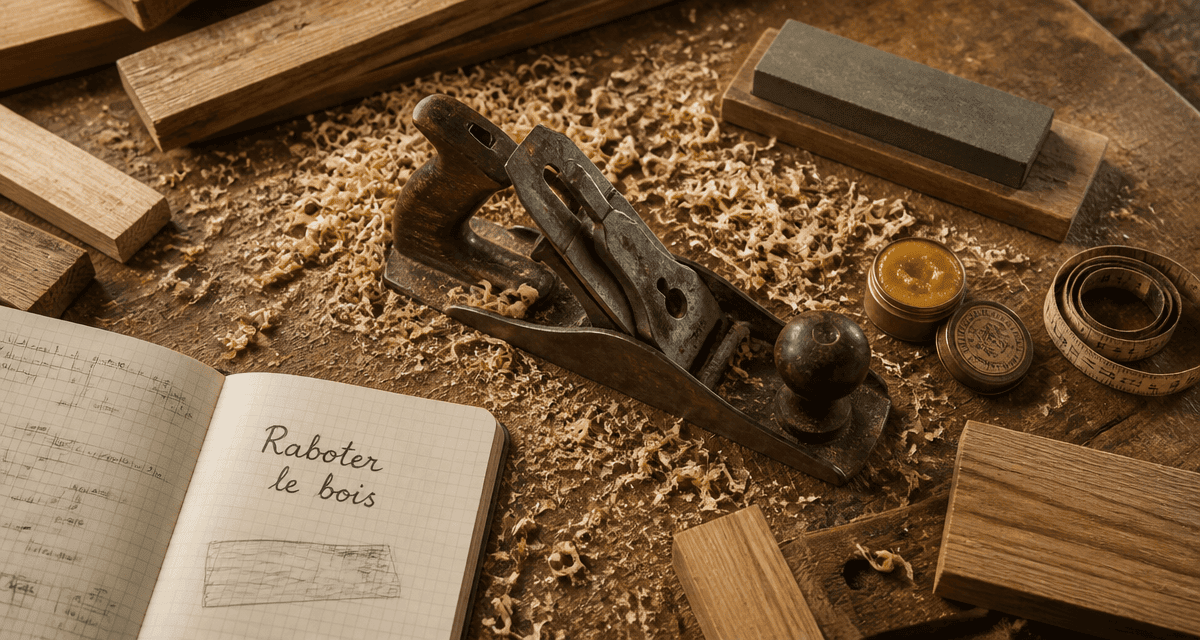 raboter bois établi copeaux outils