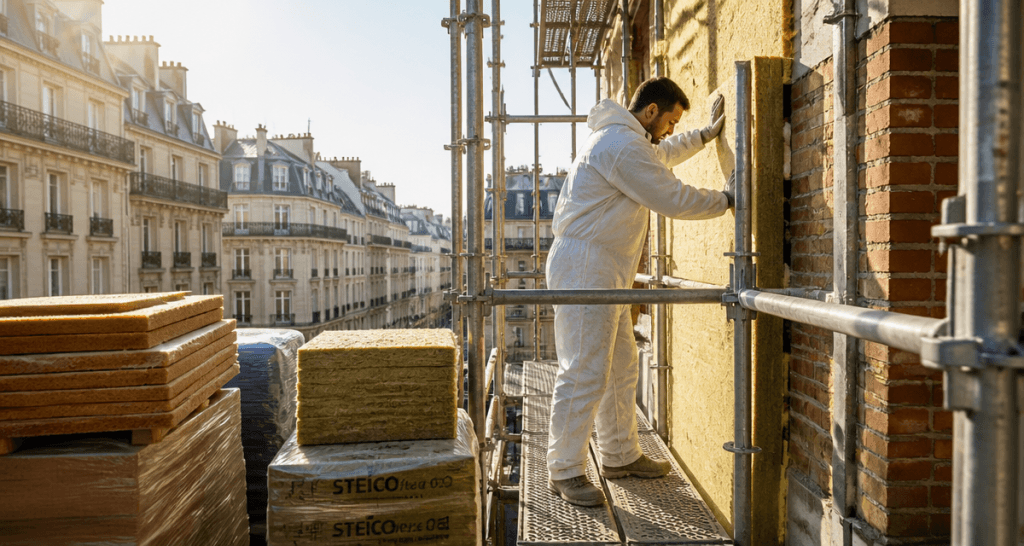 Ravalement ITE sur façade immeuble ancien