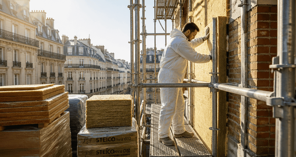Ravalement ITE sur façade immeuble ancien