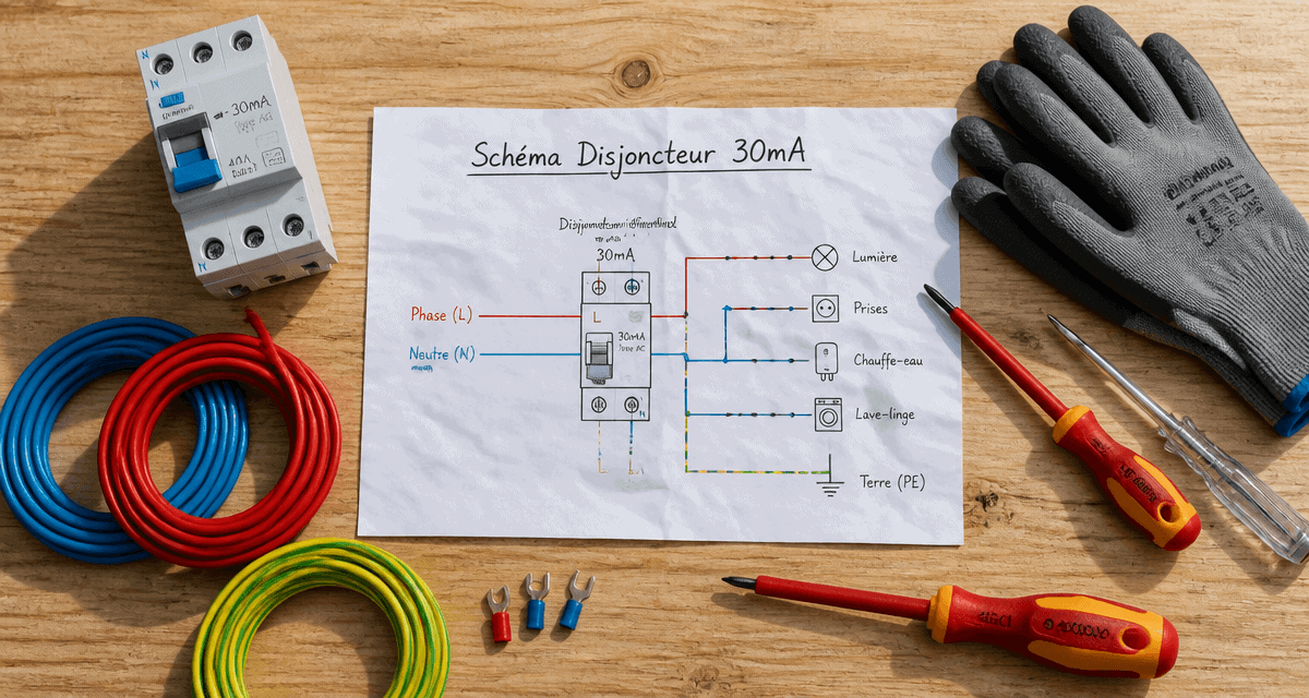 schema branchement disjoncteur différentiel 30ma avec outils