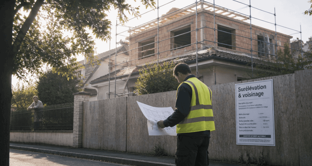 surélévation maison et voisinage ouvrier chantier