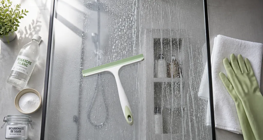 calcaire paroi douche nettoyée raclette vinaigre