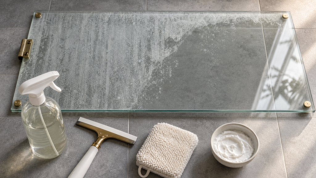 Vinaigre et bicarbonate pour enlever le calcaire sur les parois de douche, sans frotter