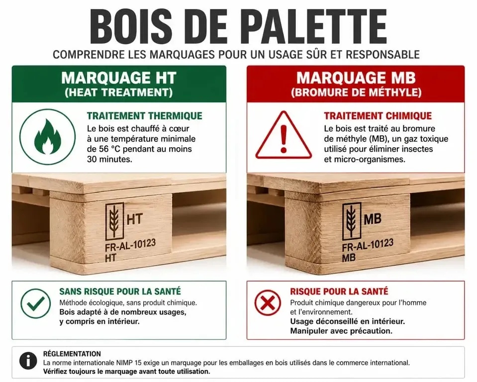 Infographie sur la sécurité des palettes en bois pour fabriquer un meuble en palette