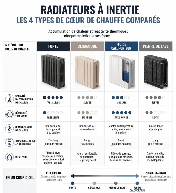 Comparatif des technologies de radiateurs à inertie : fonte, céramique, fluide et pierre de lave