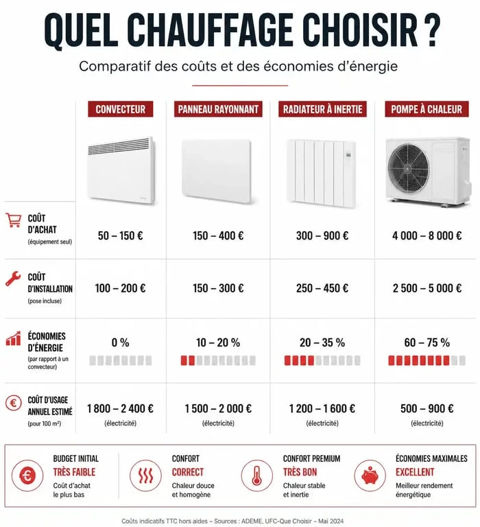 Comparatif des prix et performances des systèmes de chauffage : chauffage prix et économies d'énergie.