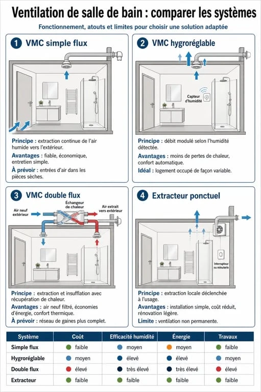 Comparatif des systèmes de VMC dans la salle de bain pour lutter contre l'humidité