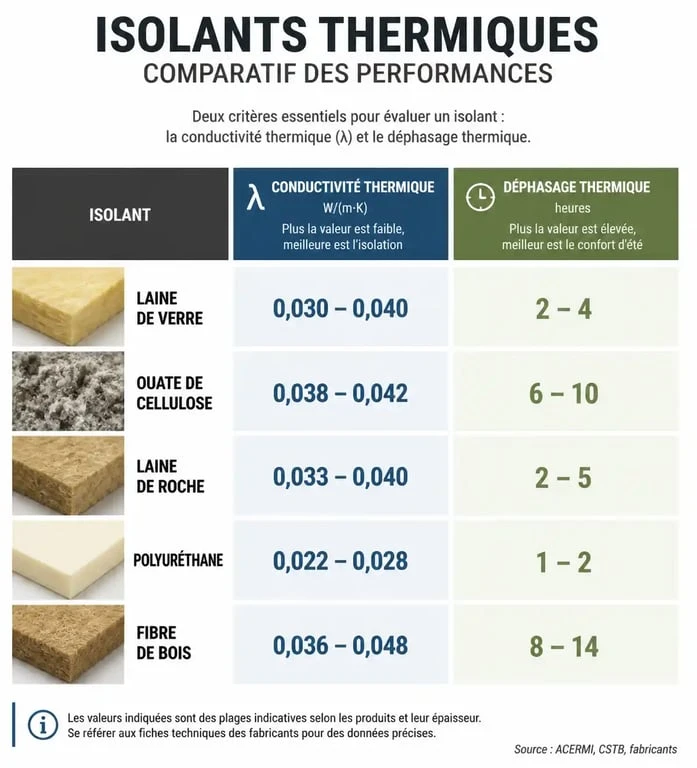 Comparatif des meilleurs isolants thermiques : conductivité et déphasage pour choisir le meilleur isolant thermique pour votre logement