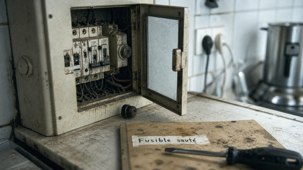Fusible qui saute : tableau électrique ouvert, fusible sauté