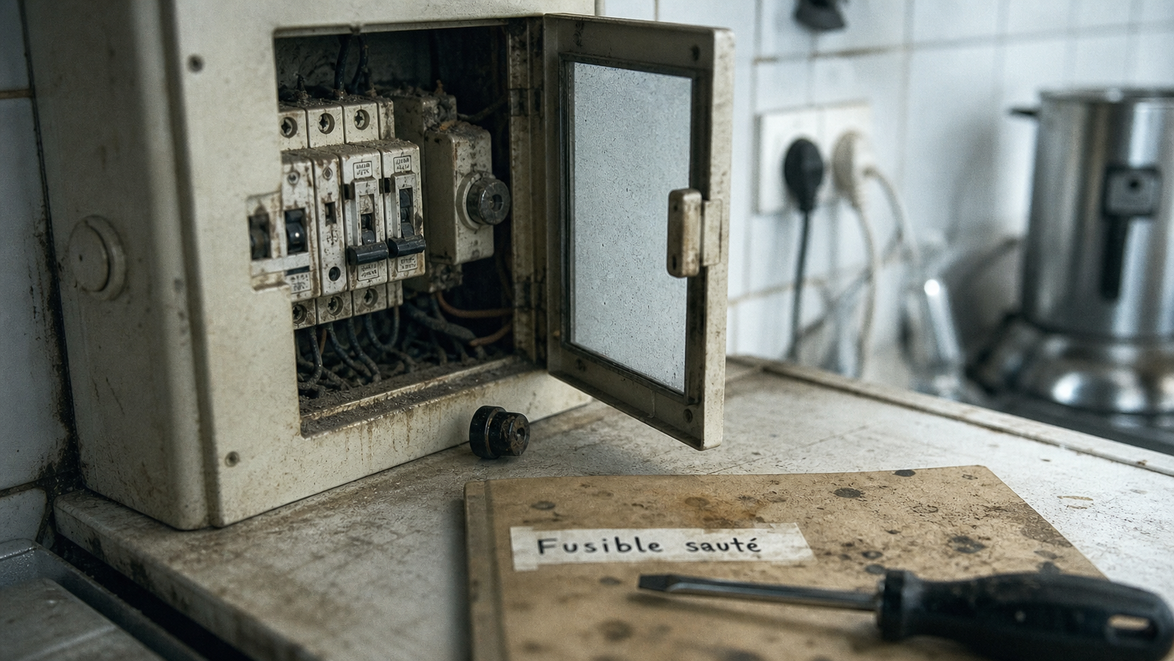 Fusible qui saute : tableau électrique ouvert, fusible sauté