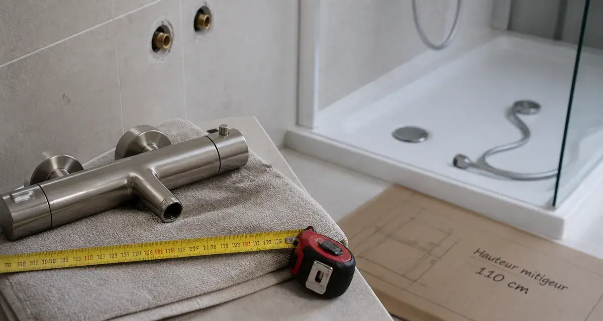 Hauteur mitigeur douche : 110 cm, repère mural en salle de bain