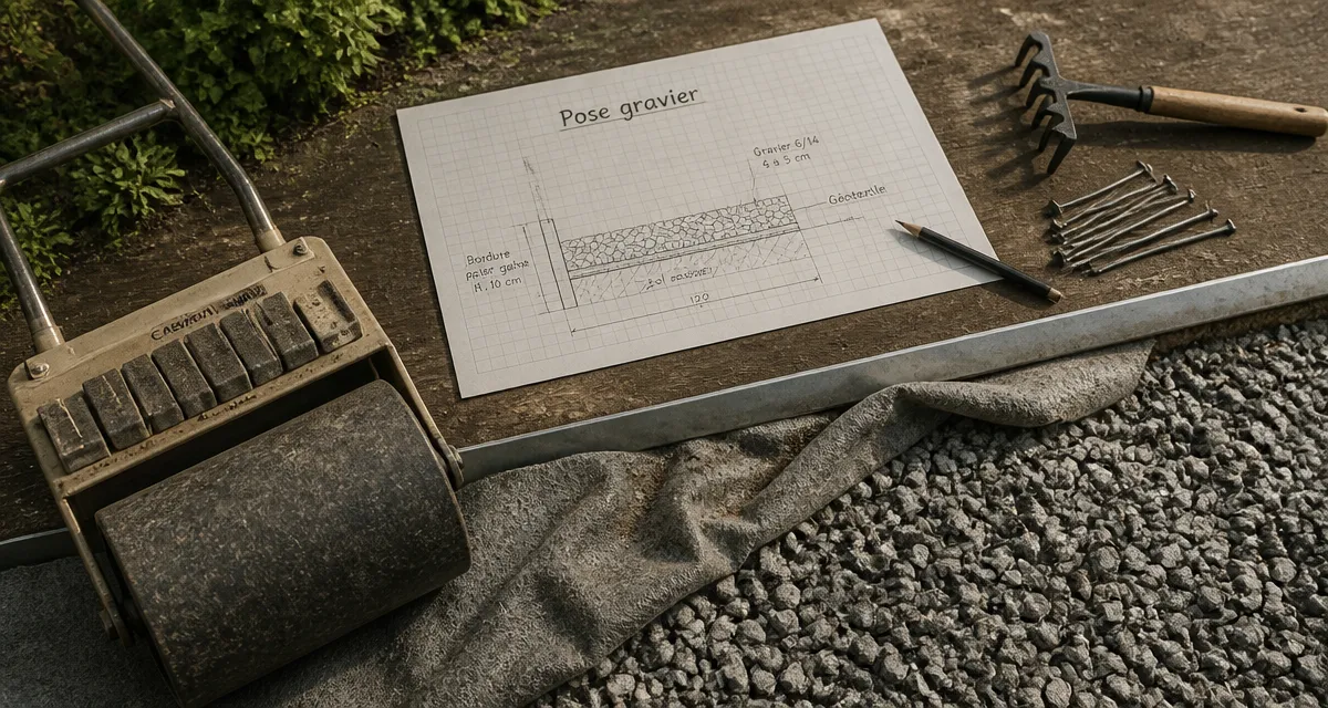 Mettre du gravier sans décaisser : géotextile et gravier