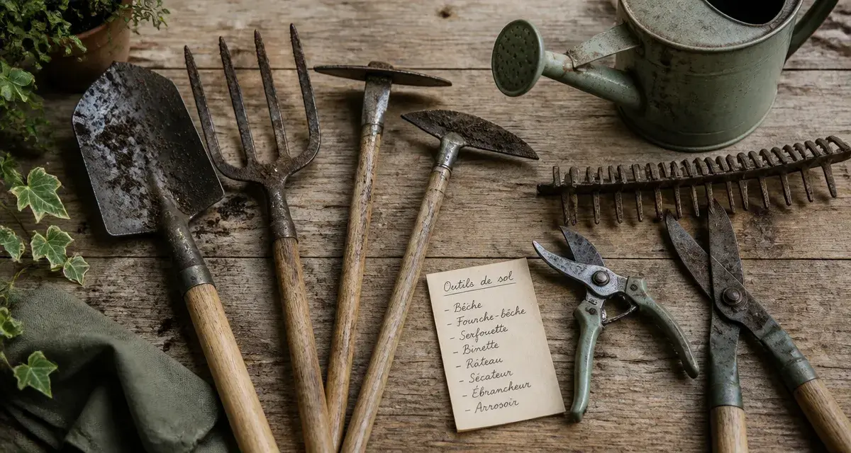 Outils de jardinage : liste avec photos (bêche, fourche-bêche, sécateur, arrosoir)