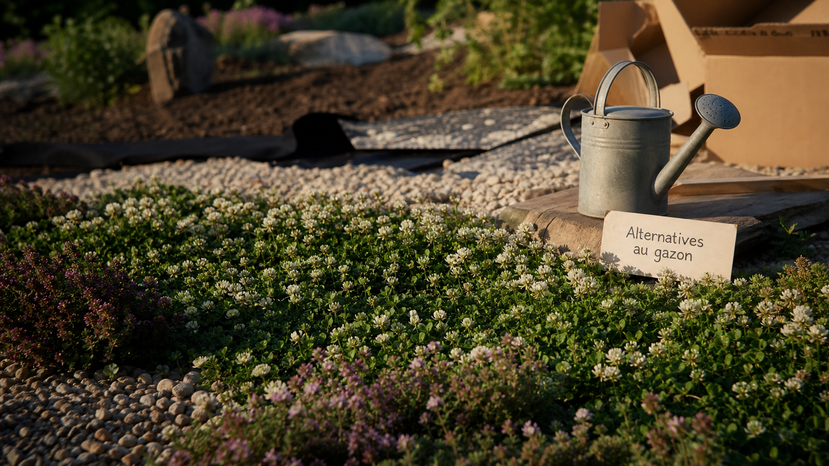Par quoi remplacer le gazon : tapis de trèfle et bordures de thym, jardin sans tonte ni arrosage